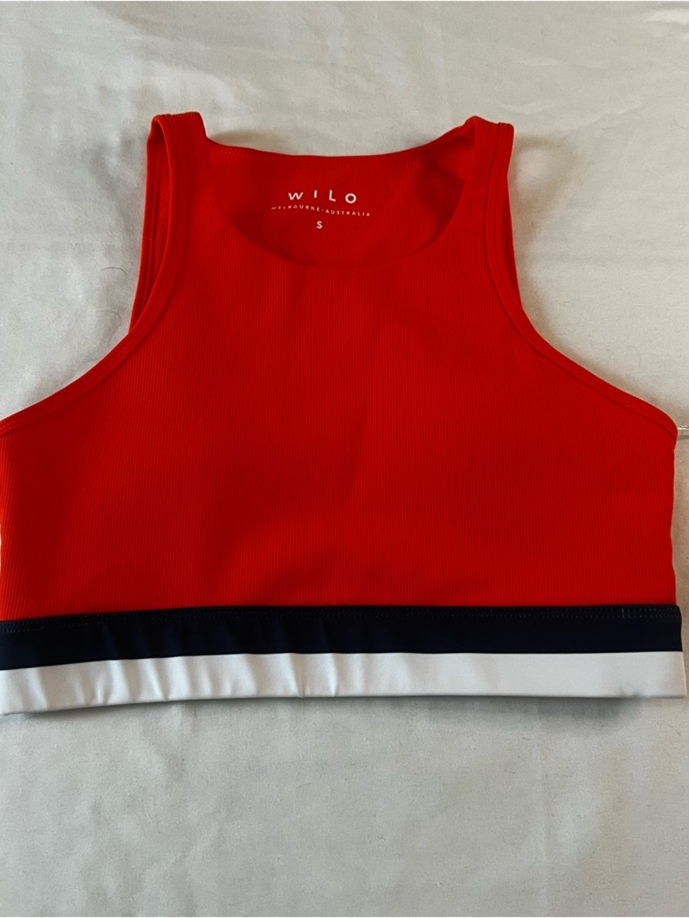 WILO Ribbed Red Longline ActiveSports Bra Crop Tank Colorblock Low Impact Small